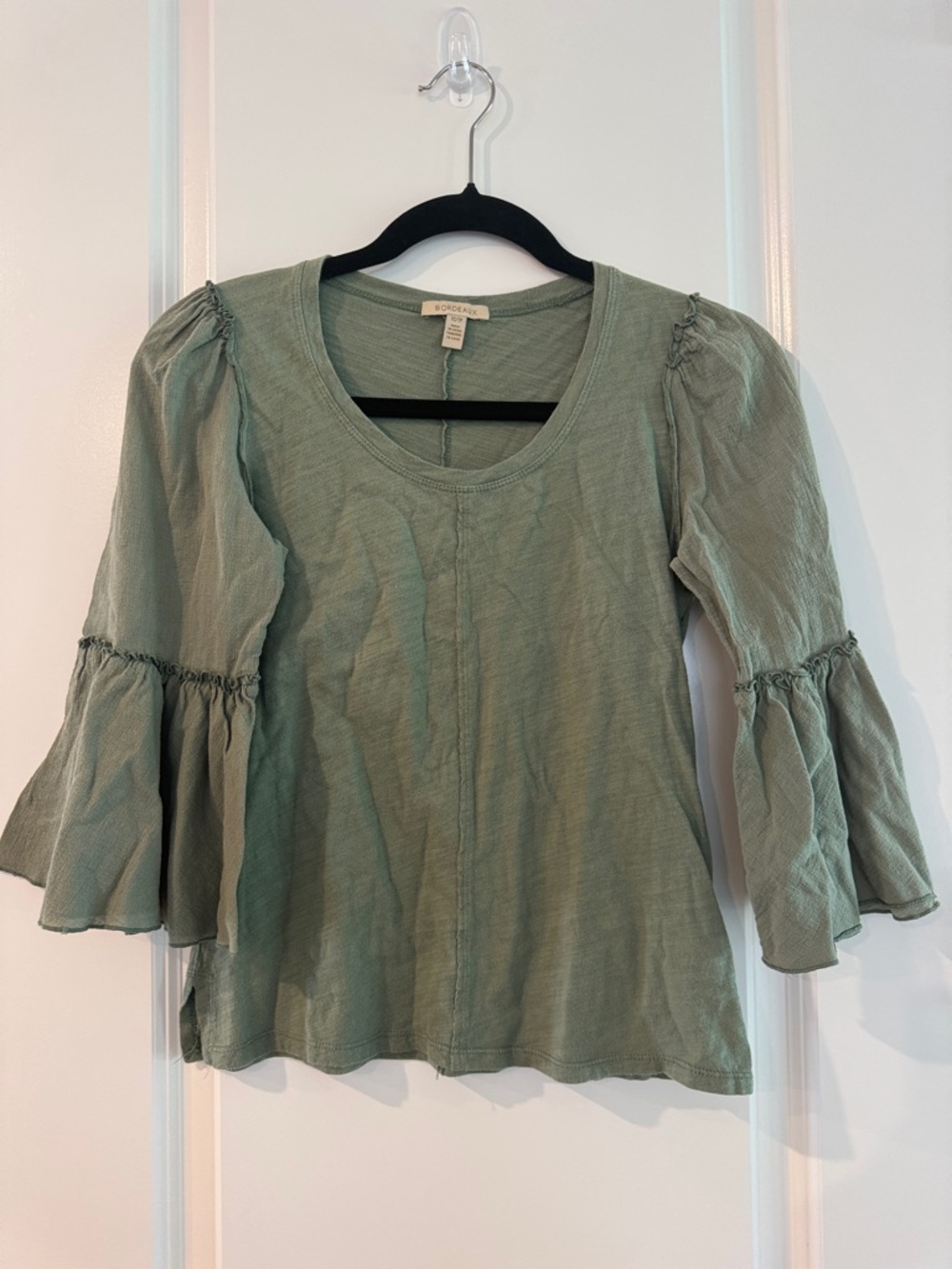 Bordeaux Sage Green Cotton Ruffle-Sleeve Tunic